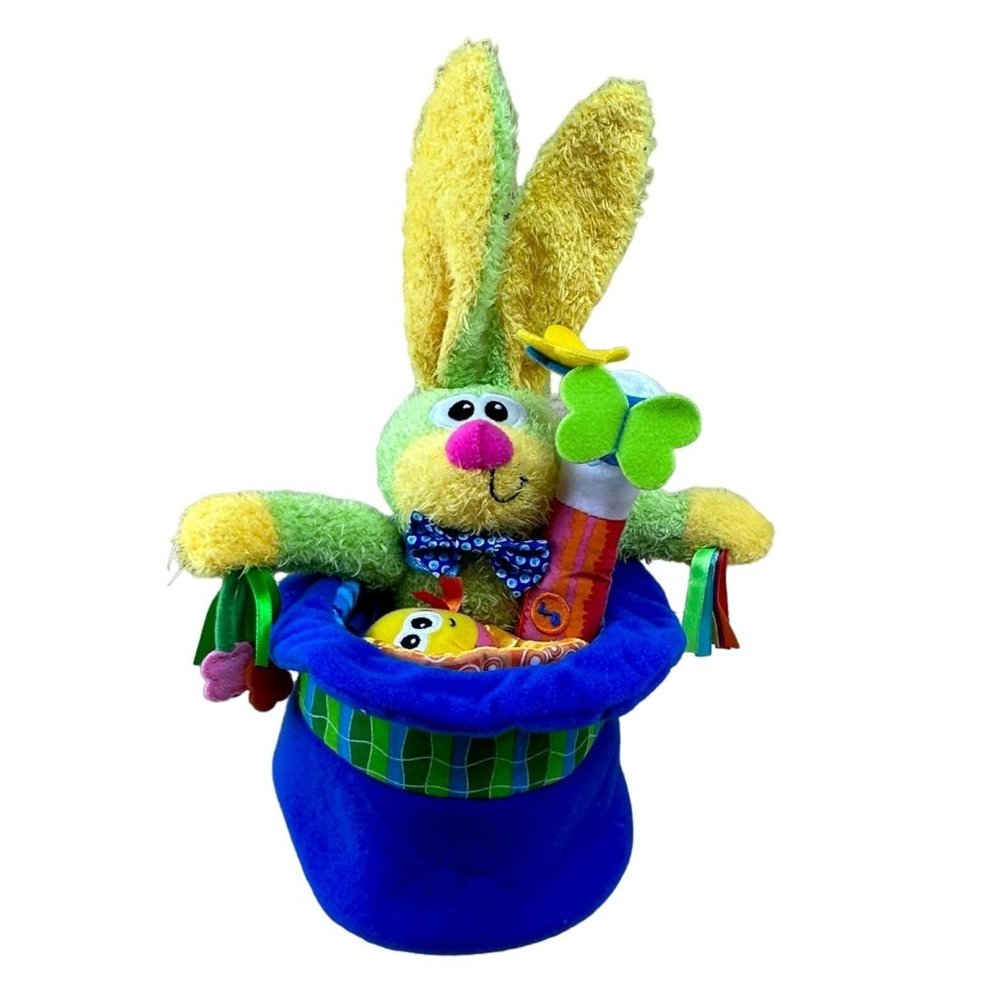 Infantino Magic Bunny Rabbit In Hat Wand Blue Green Plush Crinkle Toy